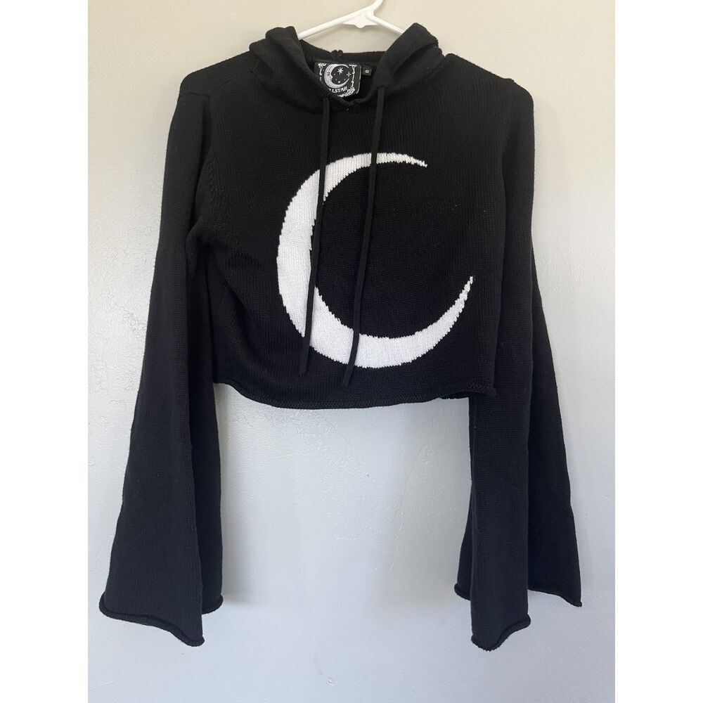 Killstar Moon Cropped Sweater Hoodie Black Size S